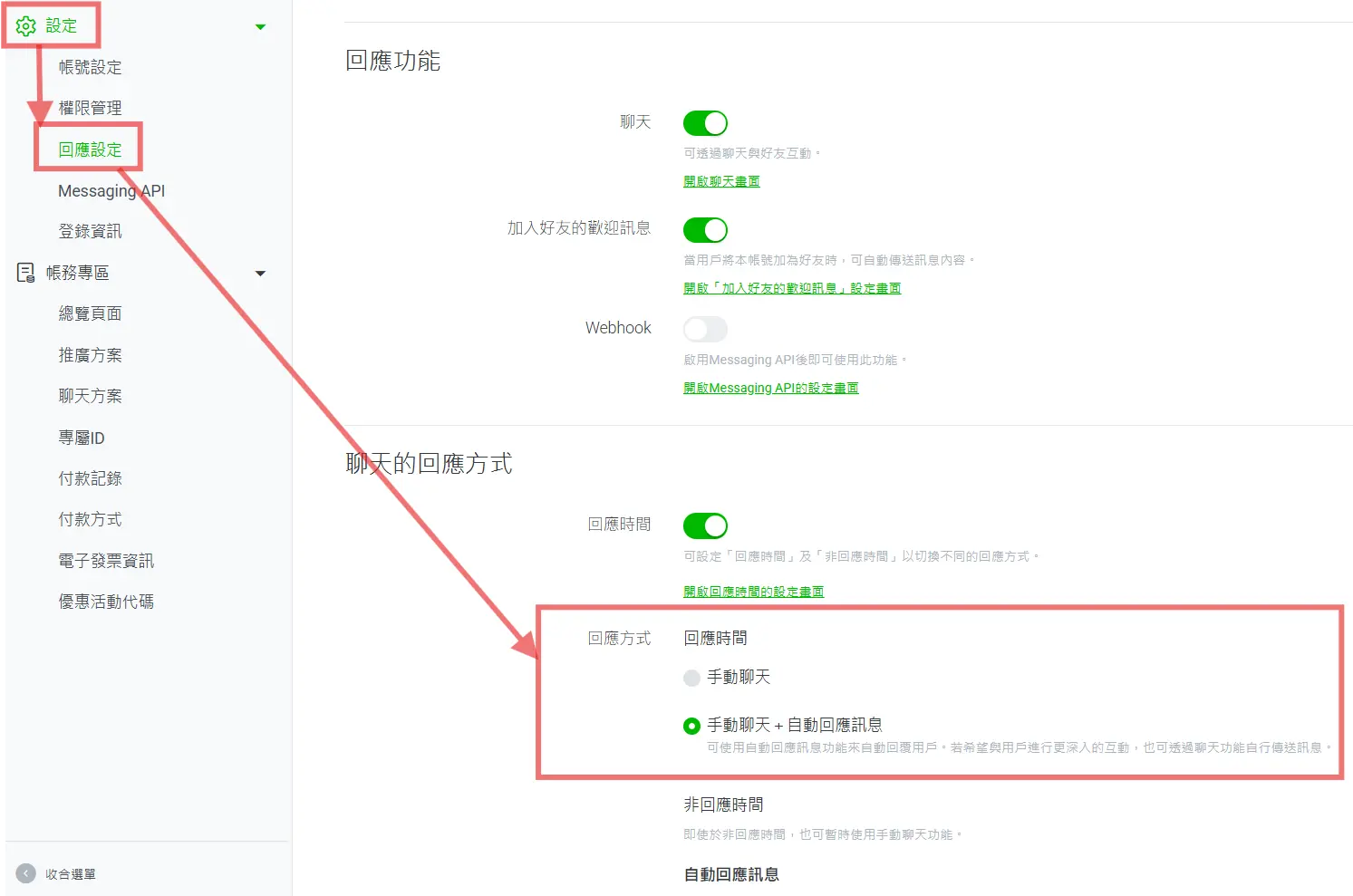 LINE 自動回覆設定教學，啟用手動聊天加自動回應，開啟品牌自動客服的第一步